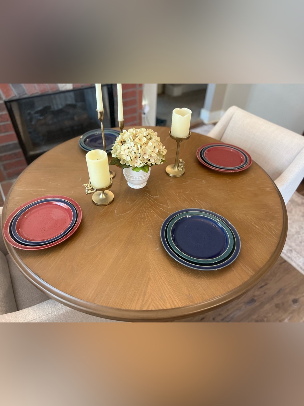 Denby Harlequin Dinner Plate Set - Red, green and Navy stoneware by Denby